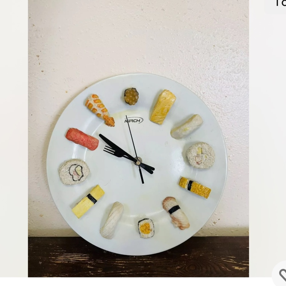 KIRCH VINTAGE White sushi plate platter clock wall stand sashimi fork knife